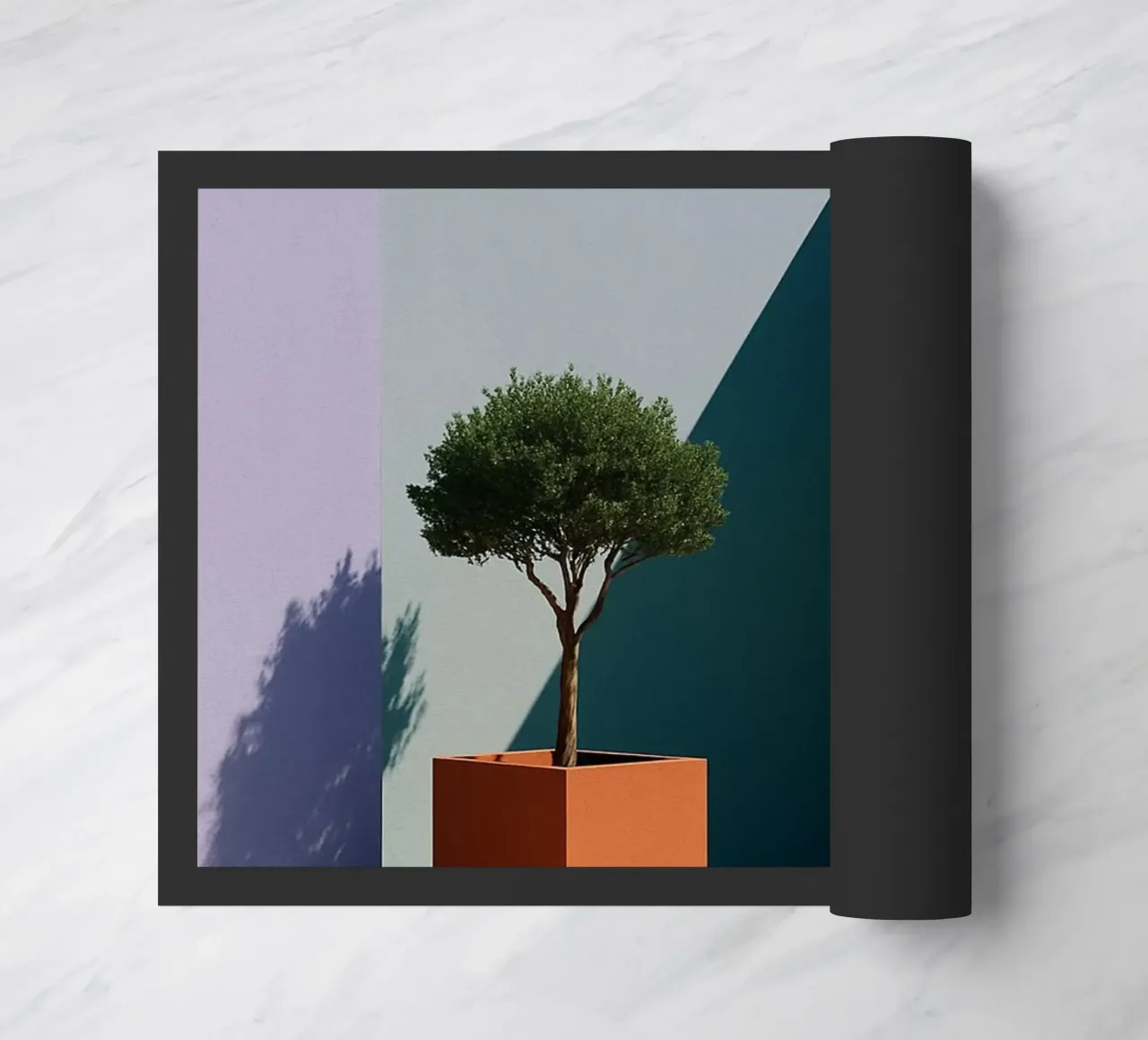 Geometrische Harmonie - Das ruhige Pastell in der Architektur Fußmatte von Affiches Minimalistes