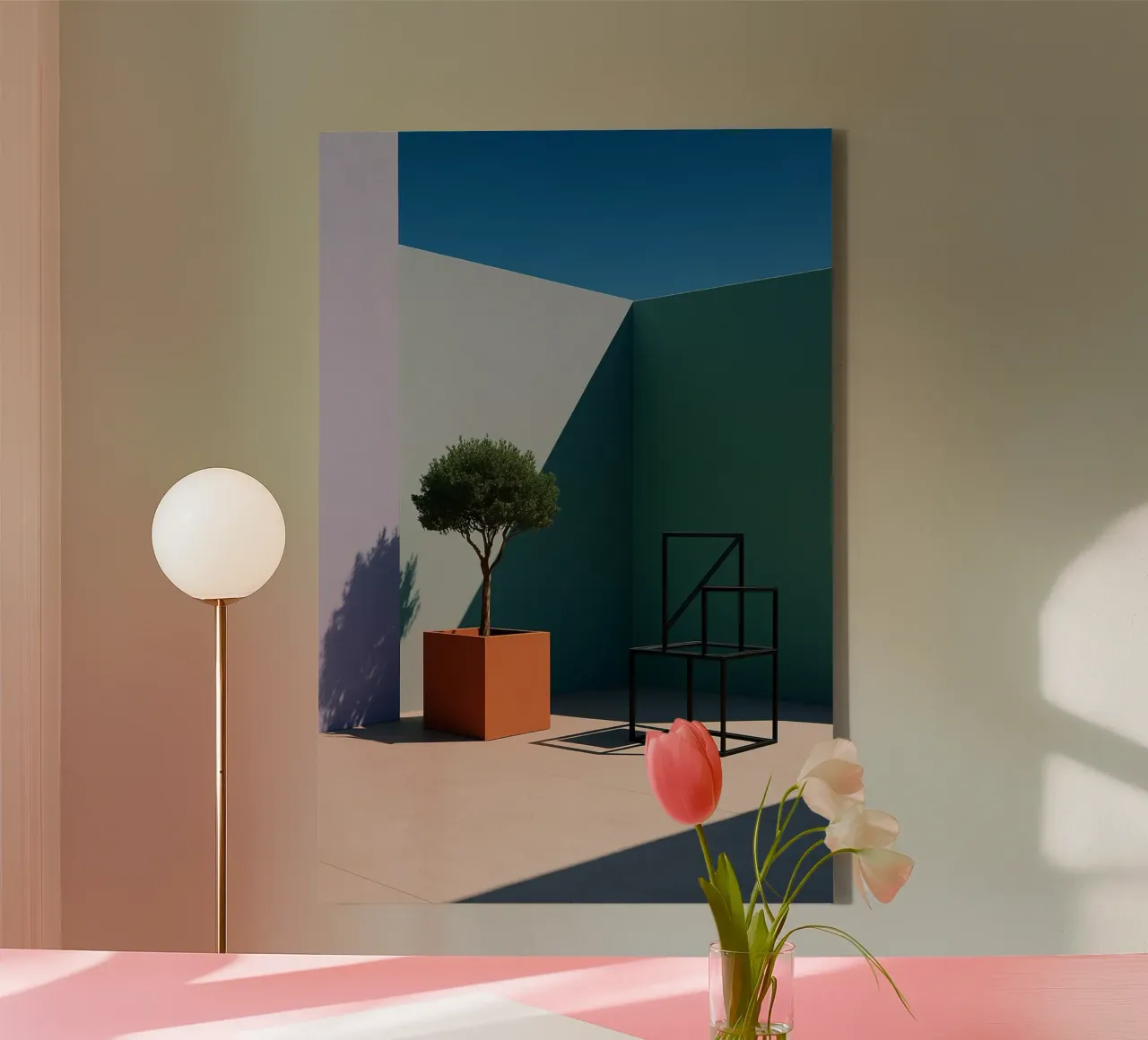 Geometrische Harmonie - Das ruhige Pastell in der Architektur Leinwand von Affiches Minimalistes