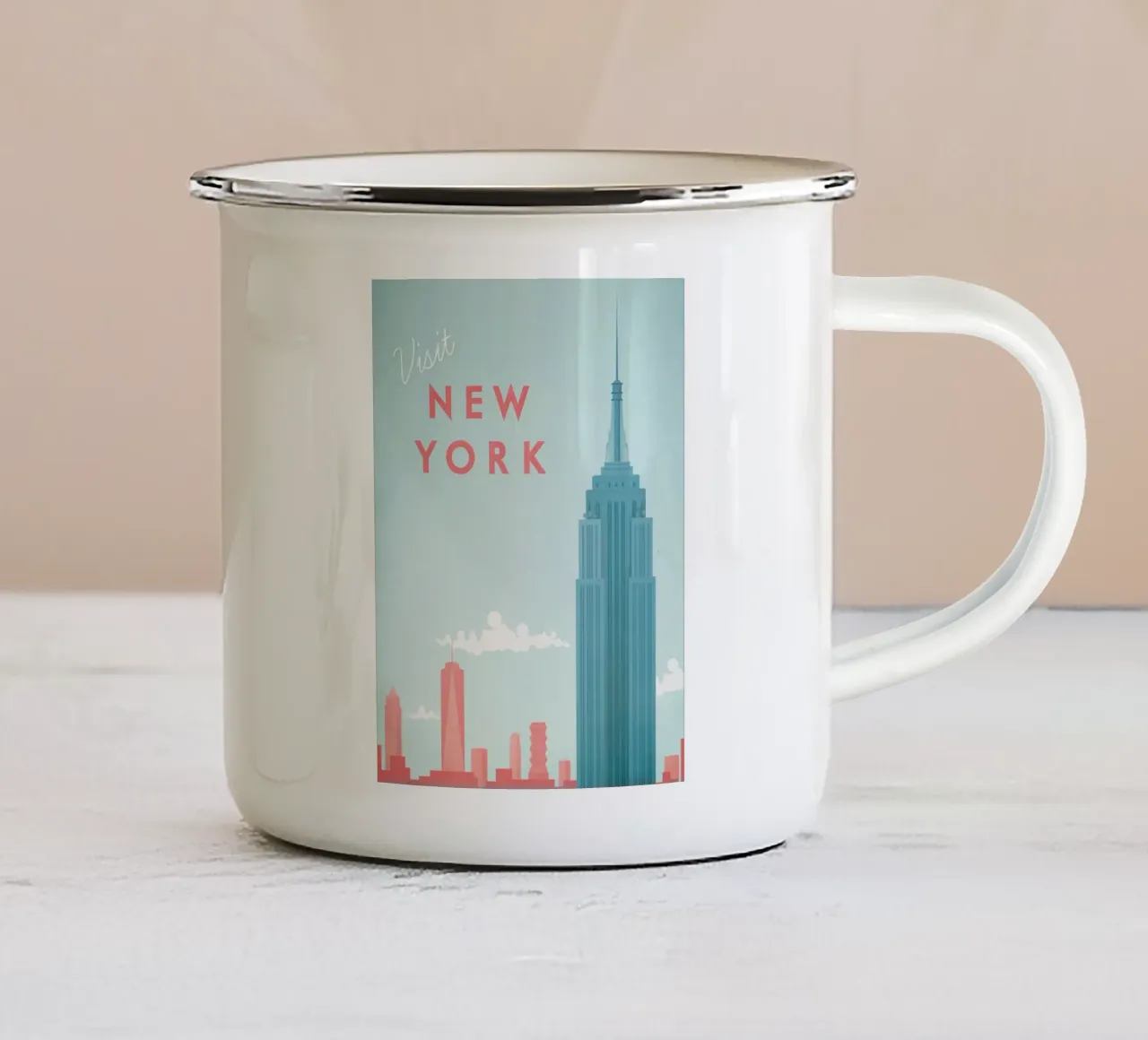 magnifici edifici della città tazza in smalto da damon store