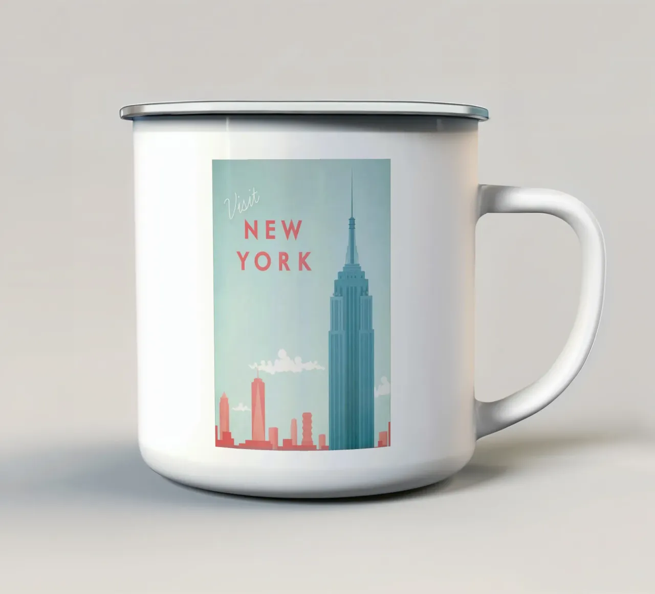 magnifici edifici della città tazza in smalto da damon store