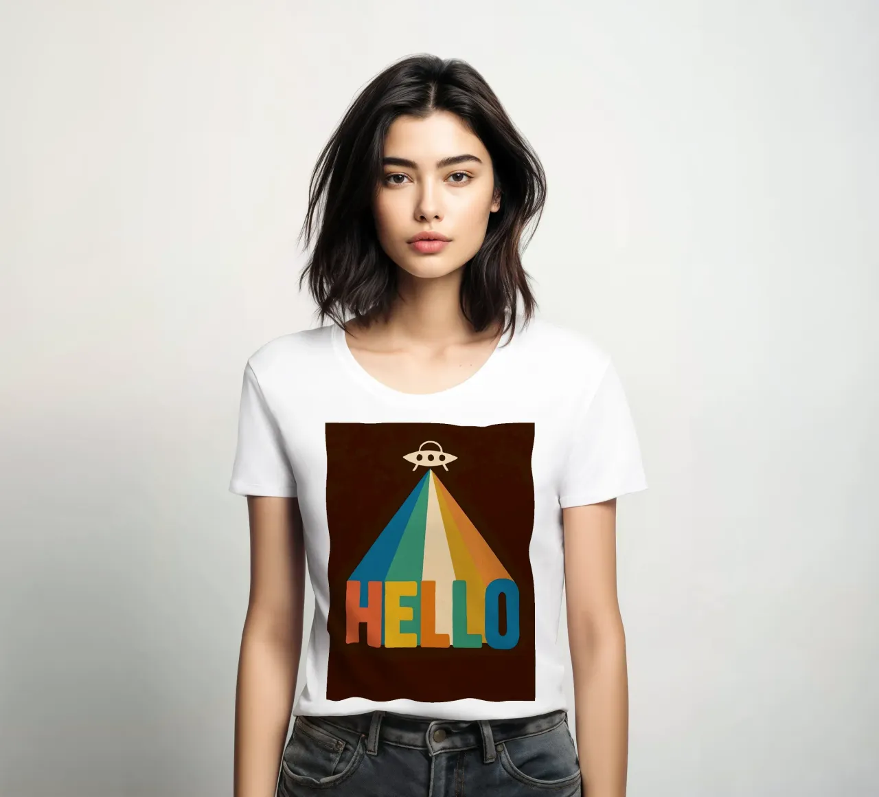 UFO retrò Hello Art t-shirt da donna da 🥝 KIWI STORE