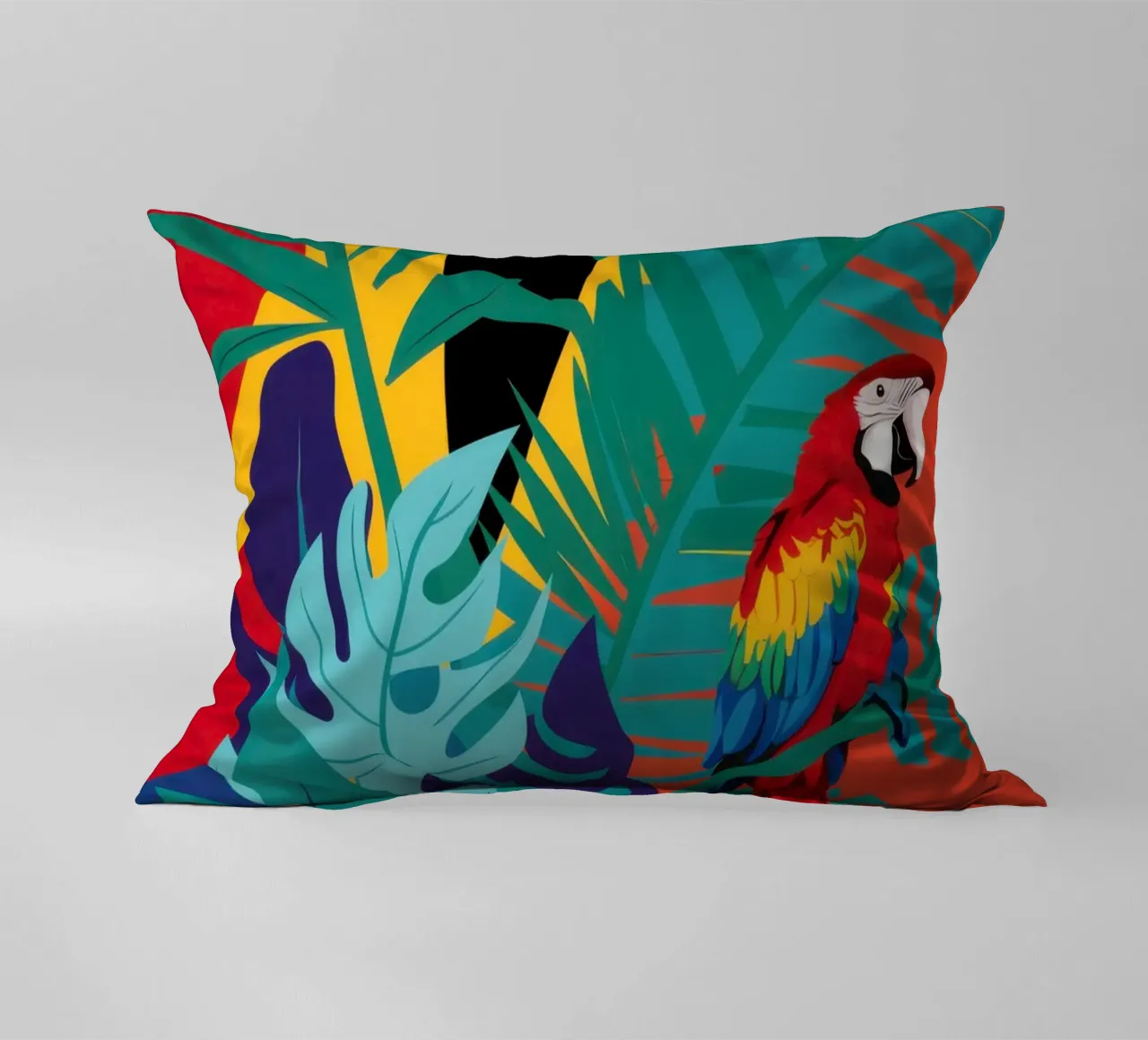 Crimson Parrot Paradise decorative cushion by Lunar Valentina