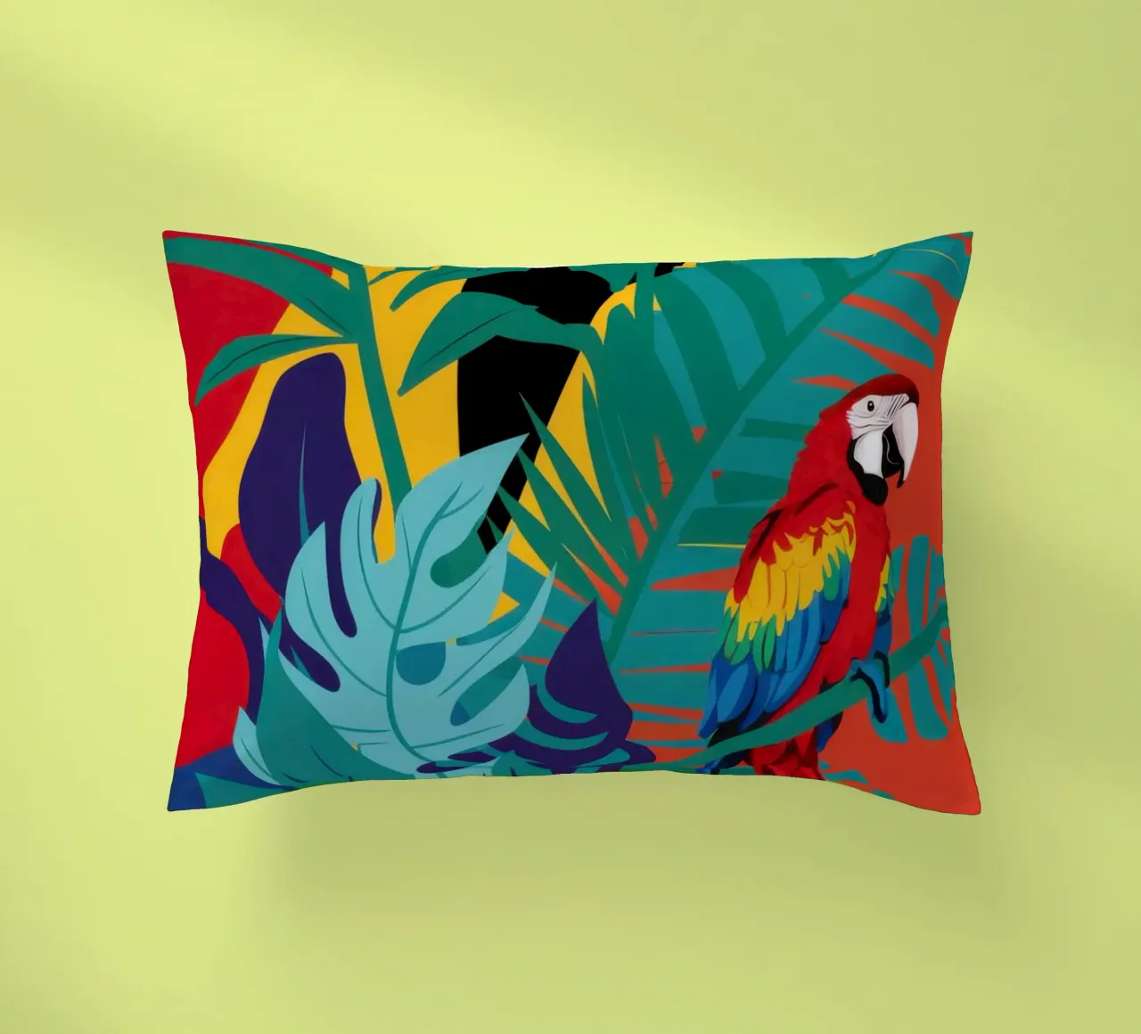Crimson Parrot Paradise decorative cushion by Lunar Valentina