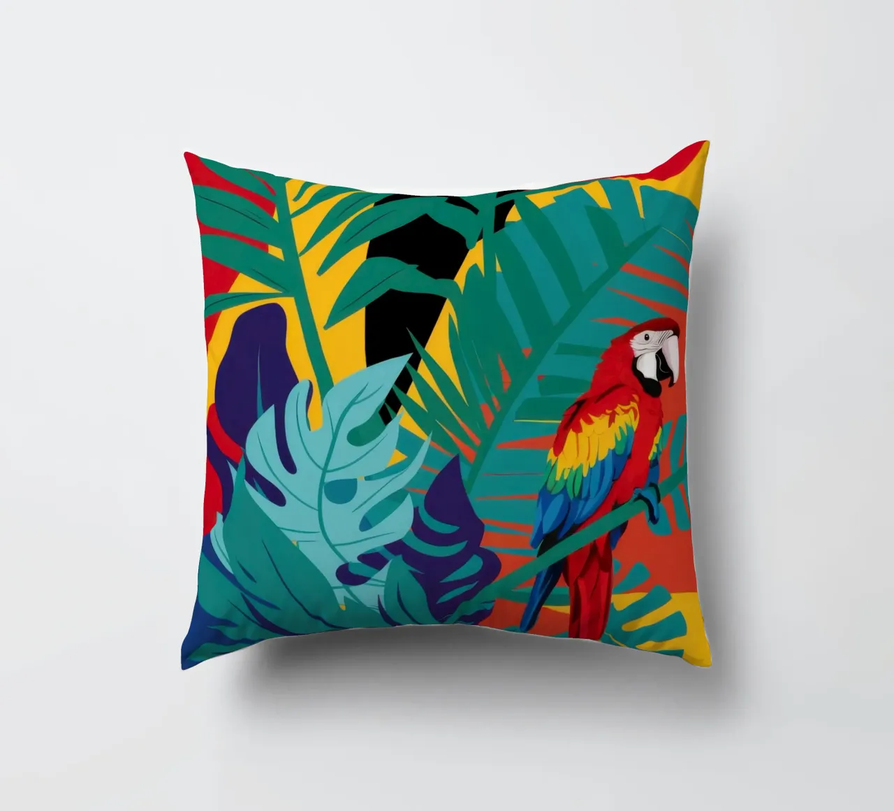 Crimson Parrot Paradise decorative cushion by Lunar Valentina