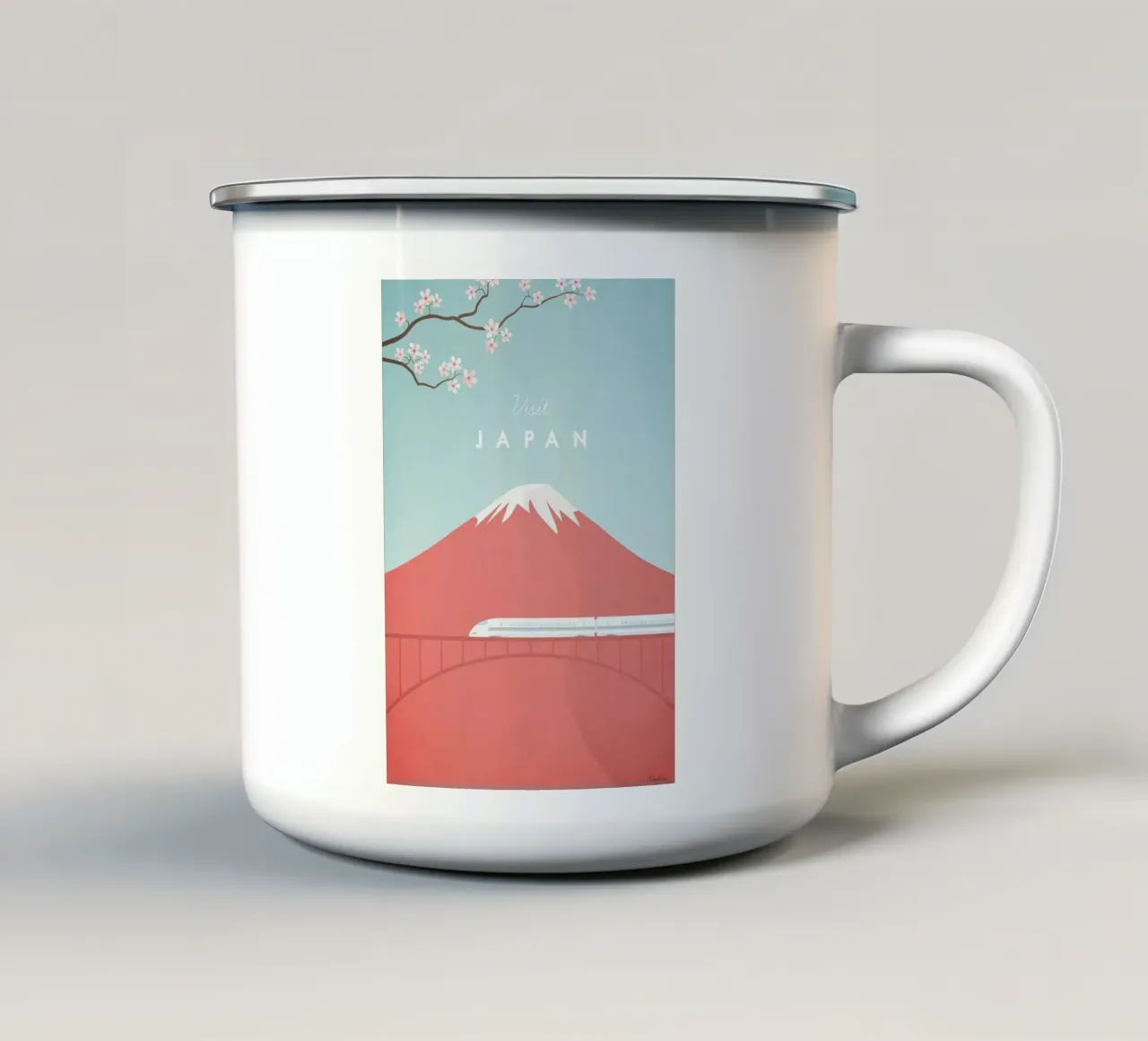 fare un viaggio in treno con vista sulle montagne tazza in smalto da damon store