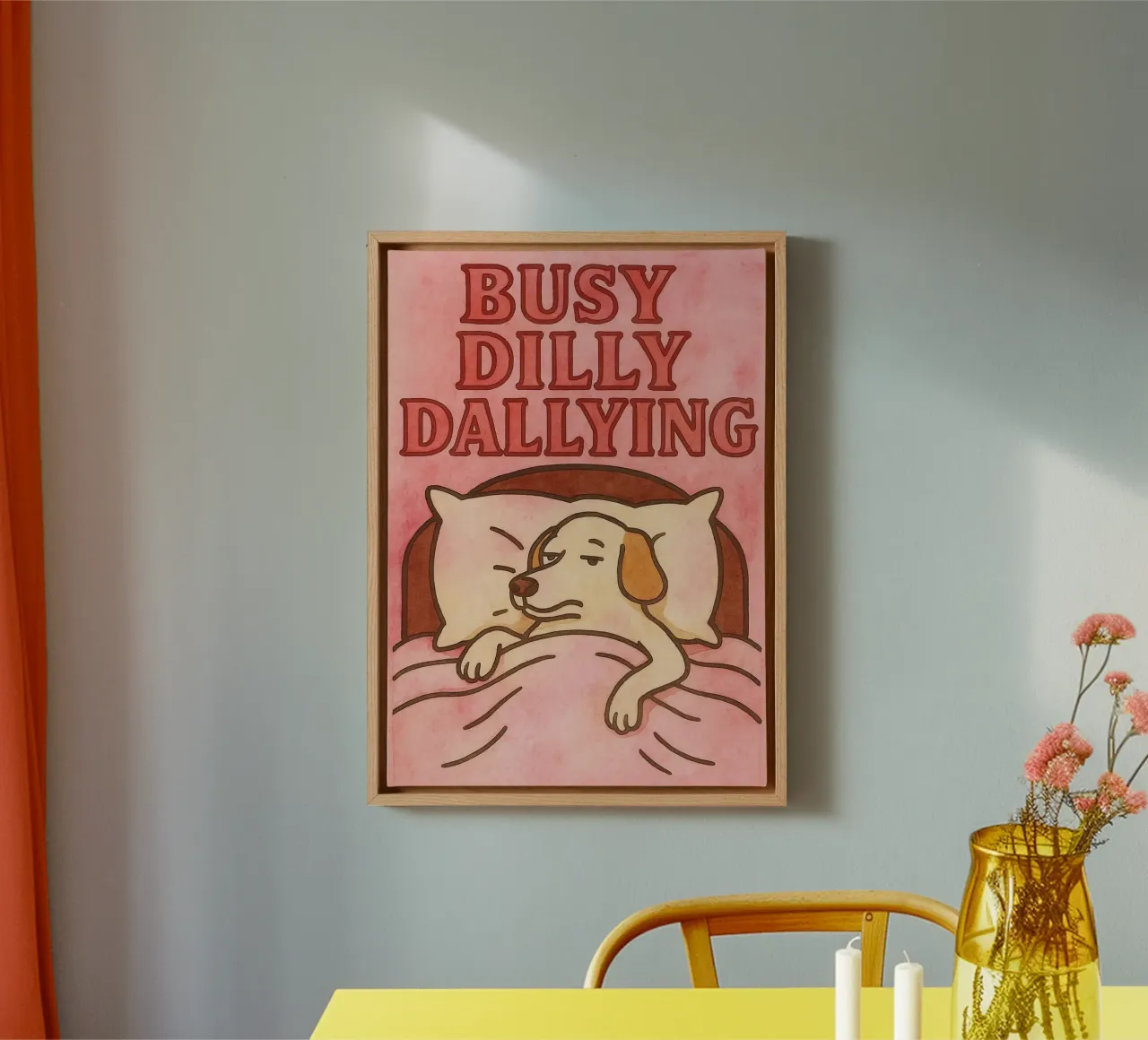 bezig dilly dallying kunst schilderen canvas met Baklijst van Mutiaram