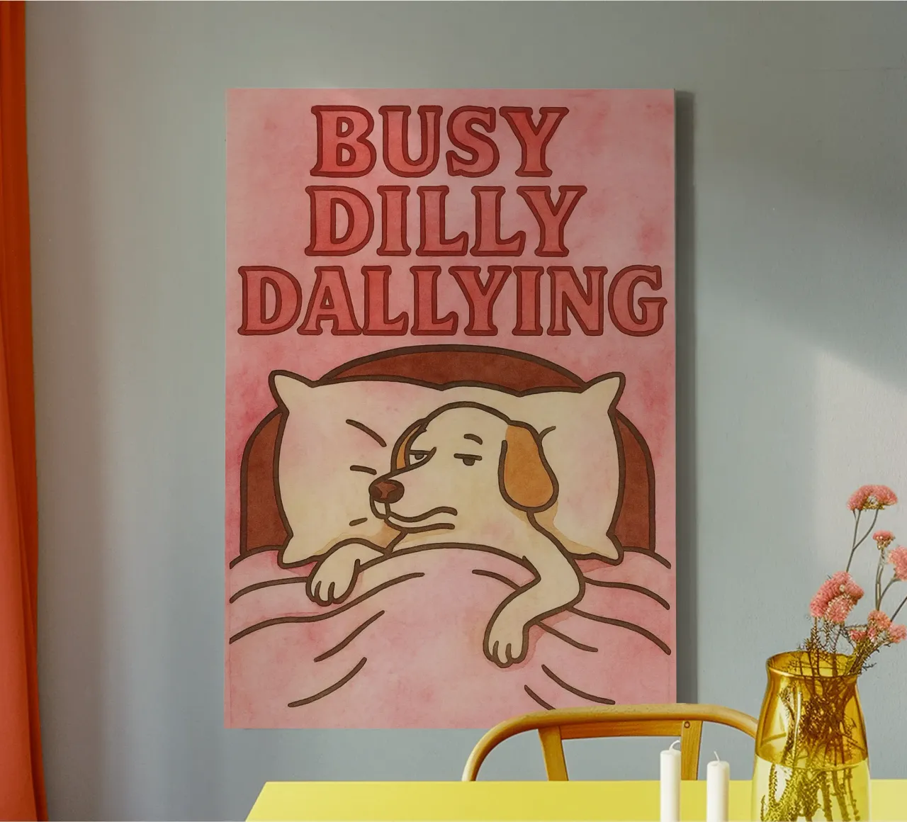 bezig dilly dallying kunst schilderen canvas met Baklijst van Mutiaram