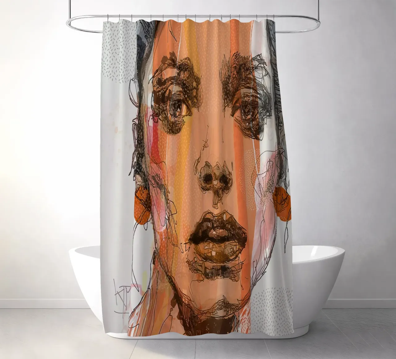 orange shower curtain by Giulio Iurissevich