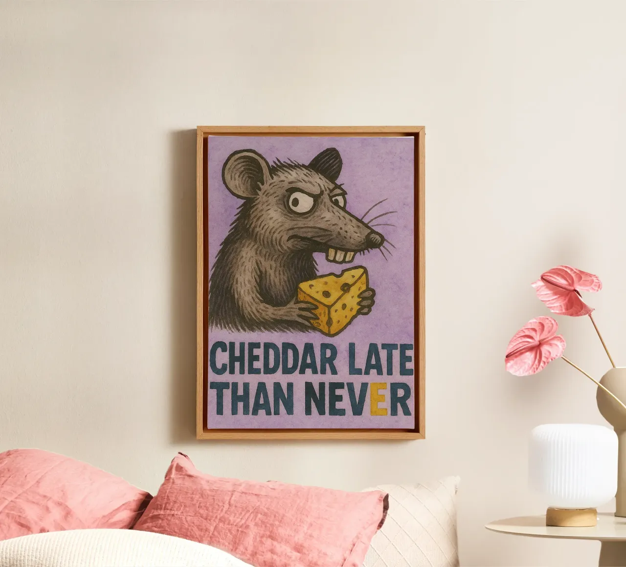 cheddar late than never mouse art painting tela con Cornice a cassetta da Mutiaram