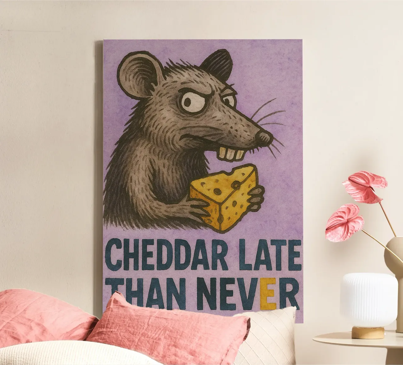 cheddar late than never mouse art painting tela con Cornice a cassetta da Mutiaram