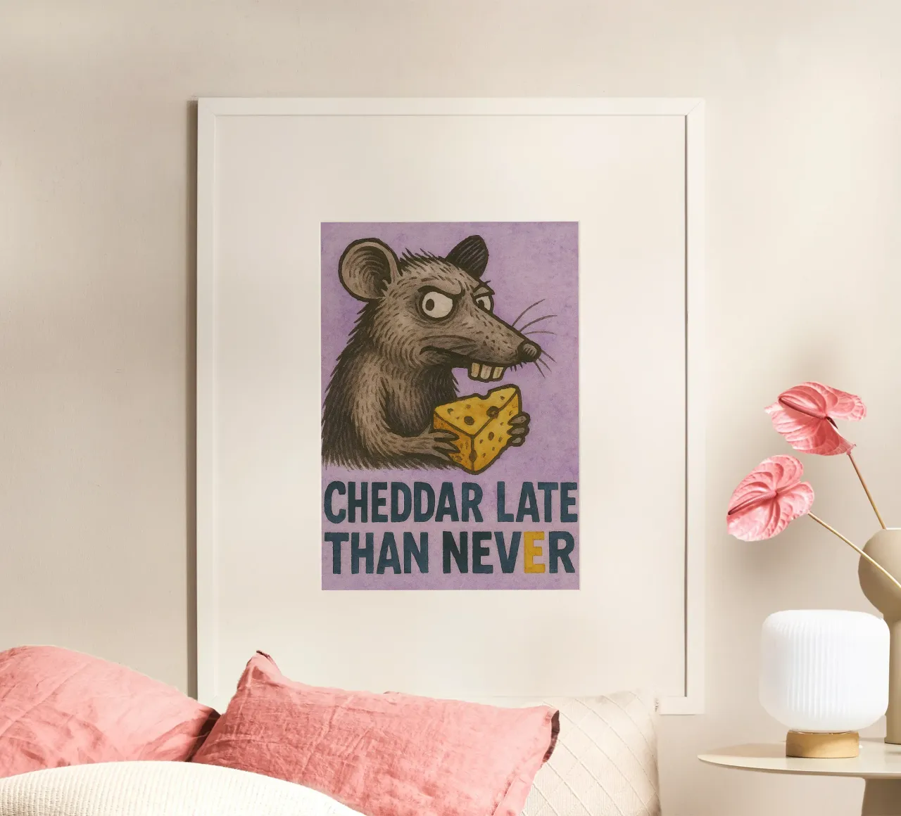 cheddar late than never mouse art painting poster da Mutiaram
