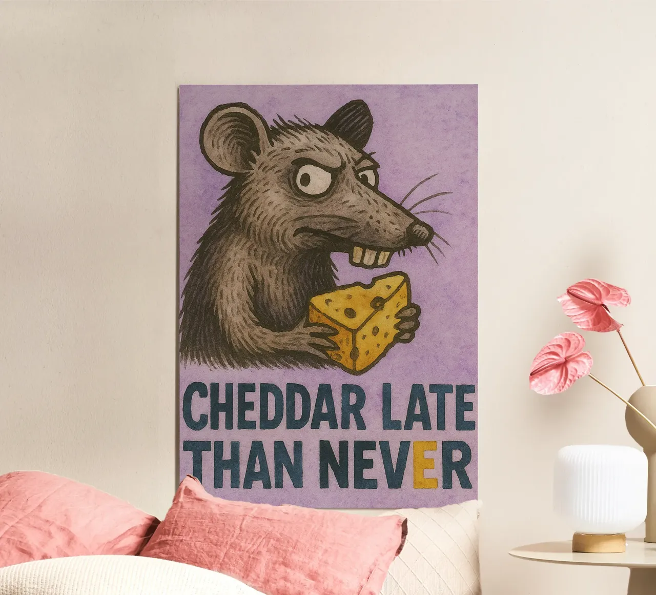 cheddar late than never mouse art painting poster da Mutiaram