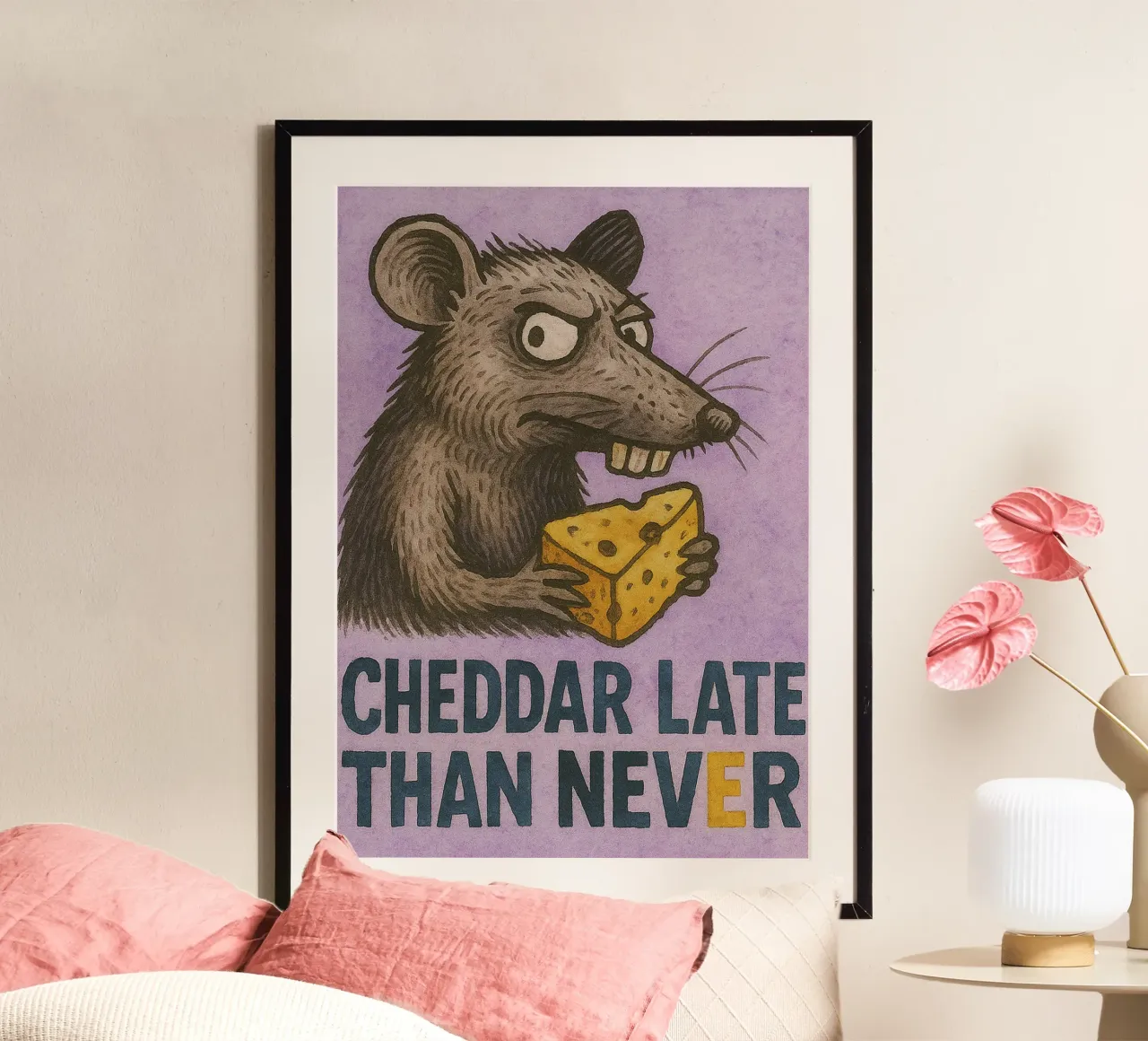 cheddar late than never mouse art painting poster da Mutiaram