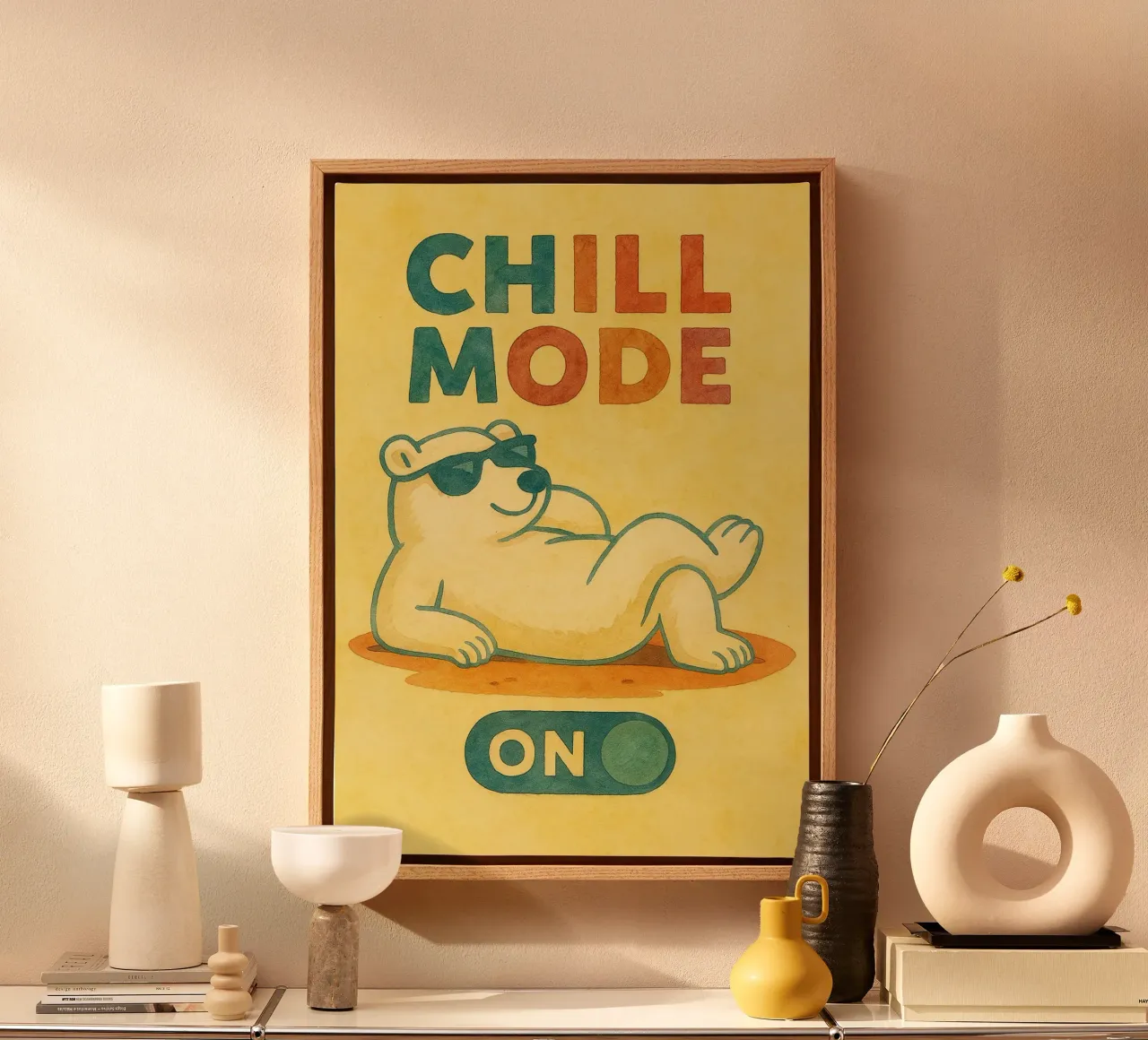pittura artistica dell'orso in modalità chill tela con Cornice a cassetta da Mutiaram