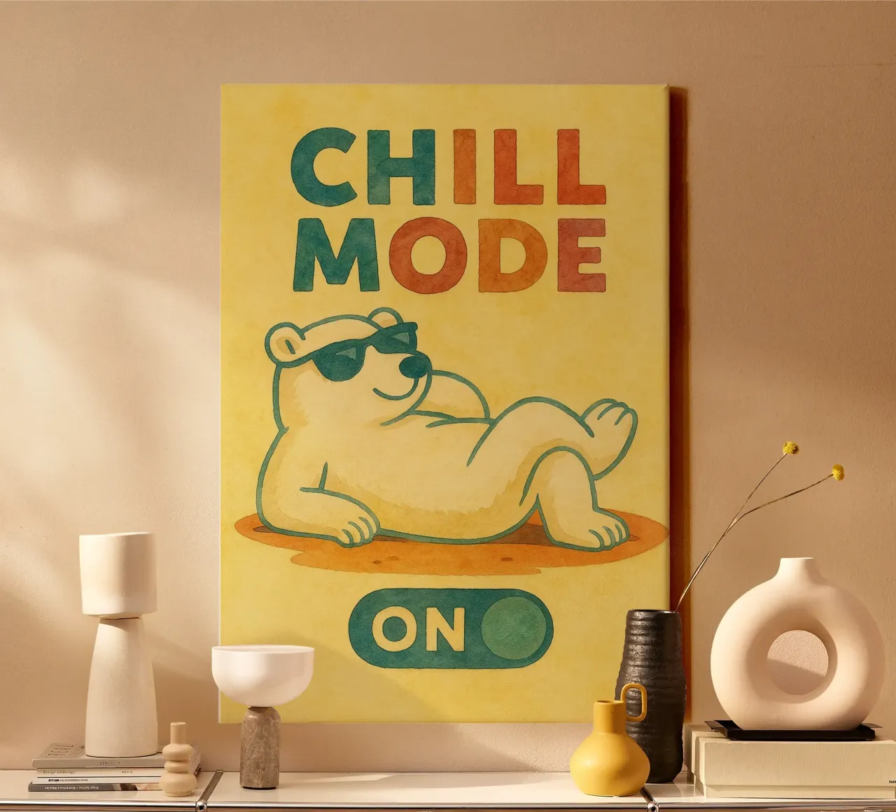 pittura artistica dell'orso in modalità chill tela con Cornice a cassetta da Mutiaram