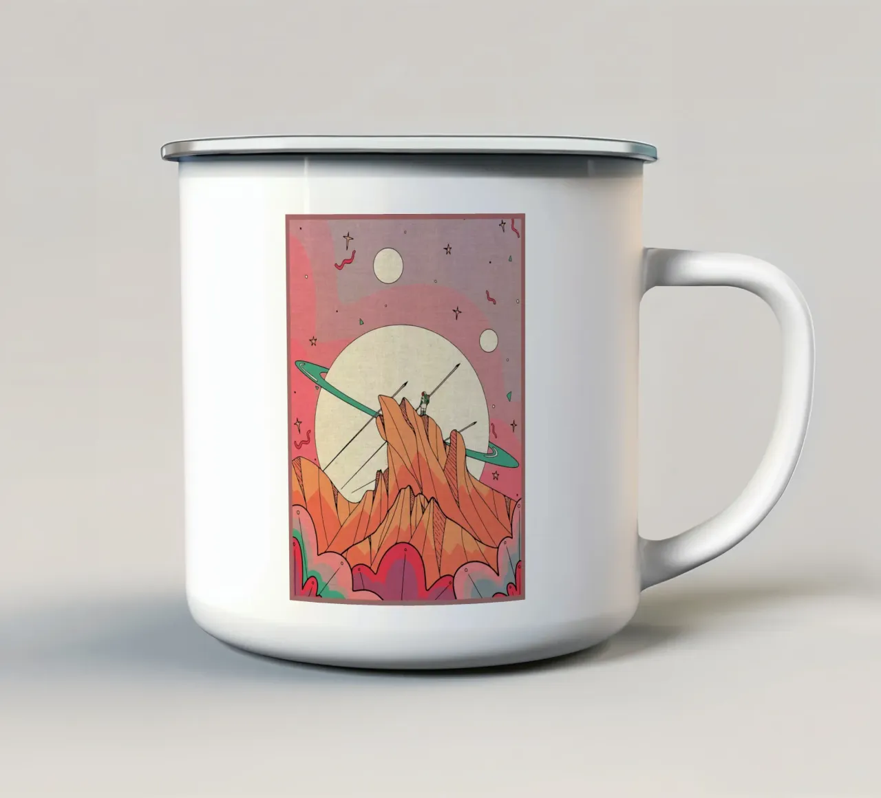 Astronauta sul picco della montagna tazza in smalto da Ashley Studio
