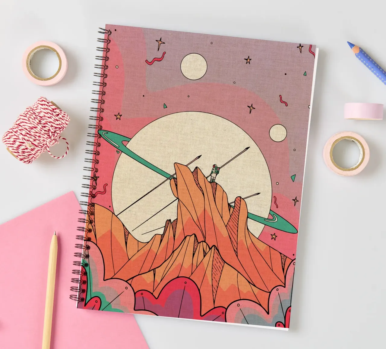Astronaut on Mountain Peak spiral notebook by Ashley Studio