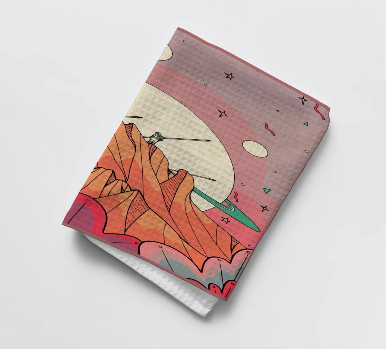 Astronaut on Mountain Peak tea towel by Ashley Studio