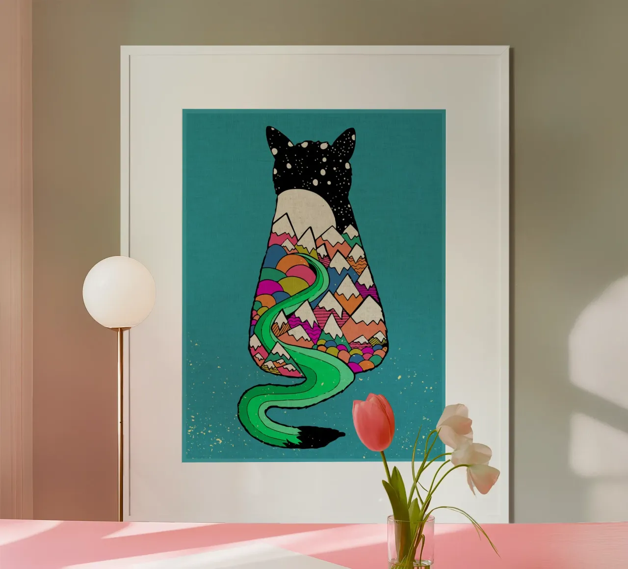Paesaggio di gatti poster con telaio in alluminio da Ashley Studio