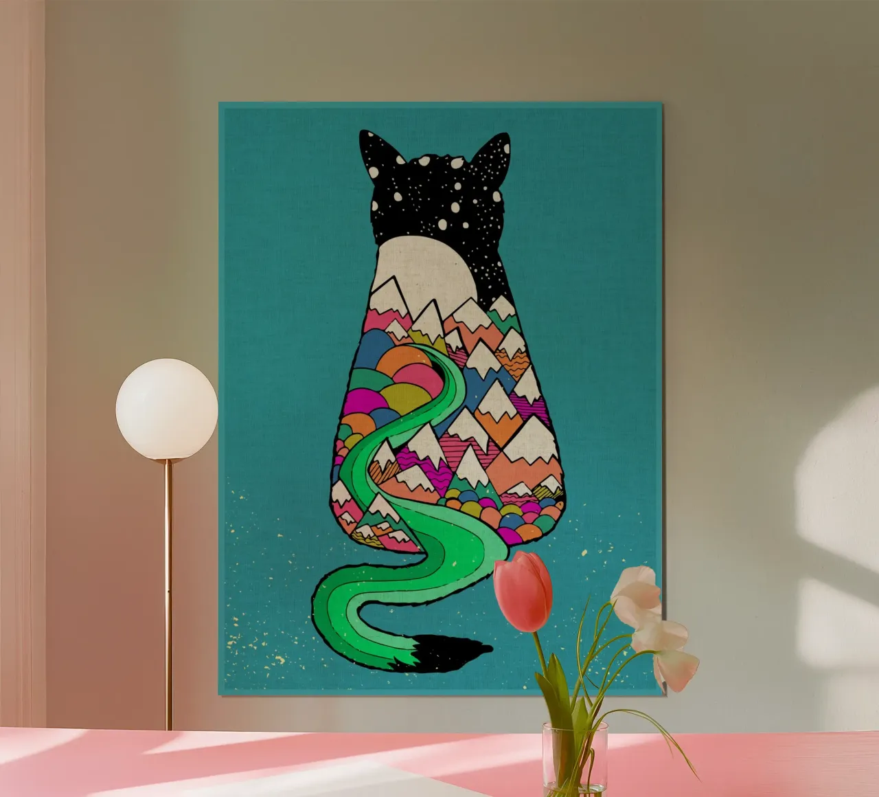 Paesaggio di gatti poster con telaio in alluminio da Ashley Studio