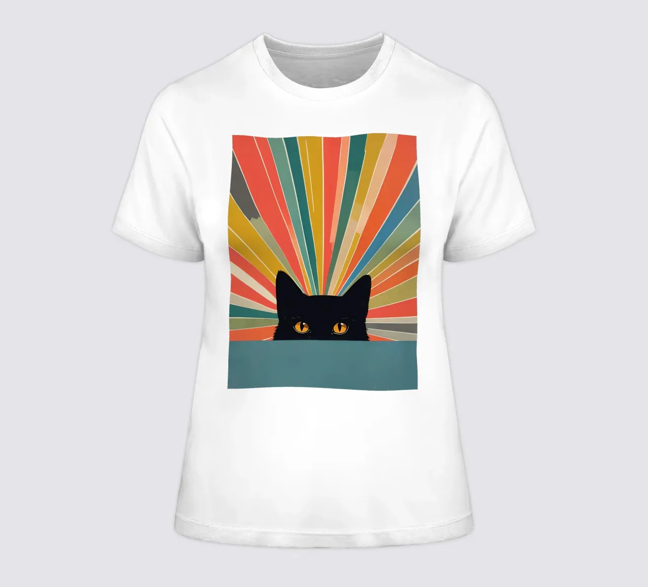 Chat noir aux rayons colorés t-shirt ajusté pour femmes de 🥝 KIWI STORE