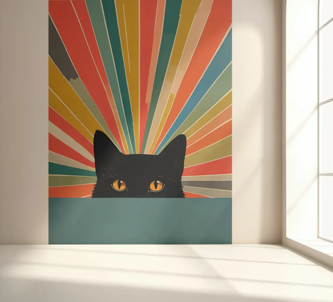 Black Cat Peeking with Colorful Rays photo wallpaper by 🥝 KIWI STORE