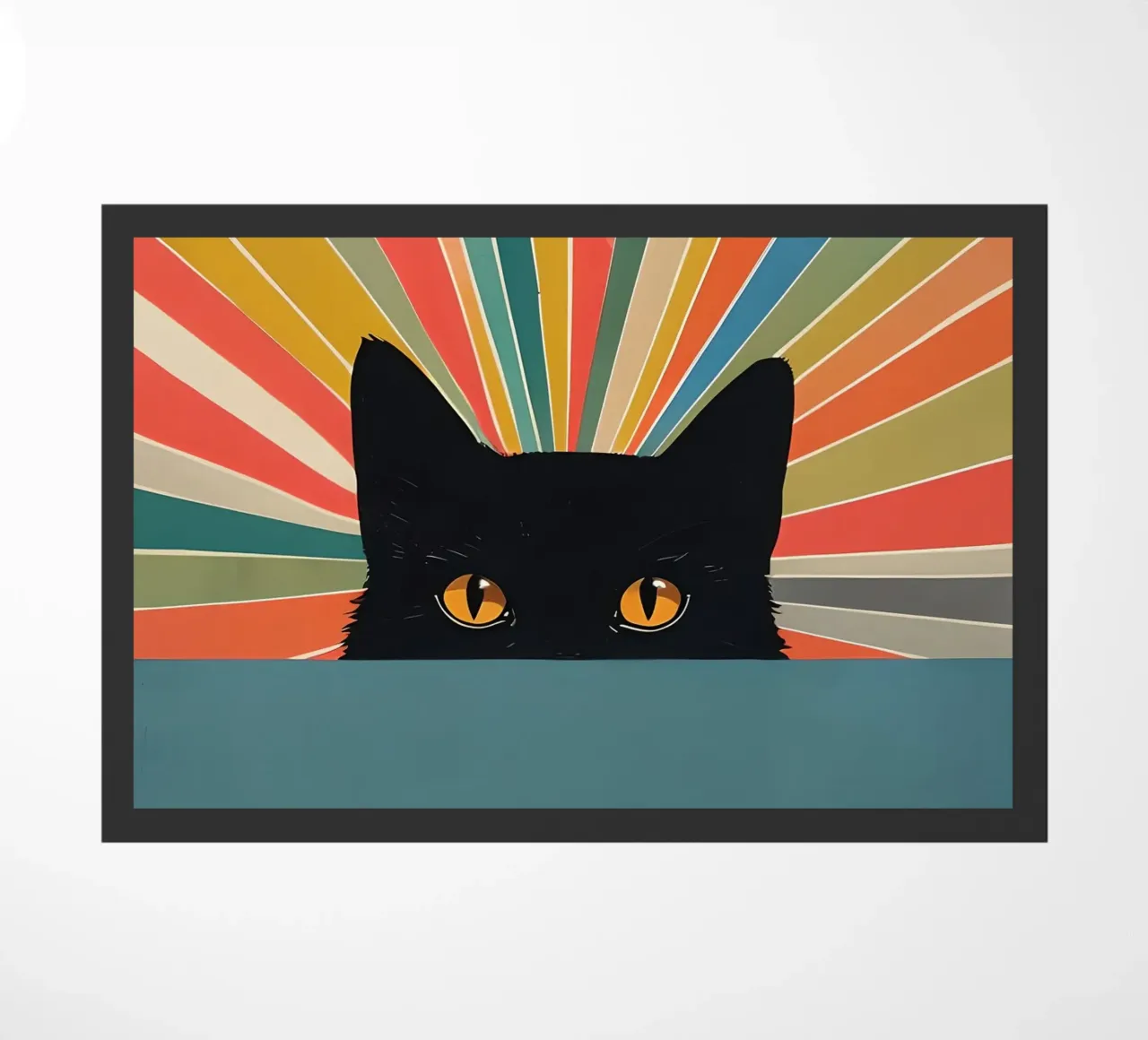 Gatto nero che fa capolino con i raggi colorati zerbino da 🥝 KIWI STORE