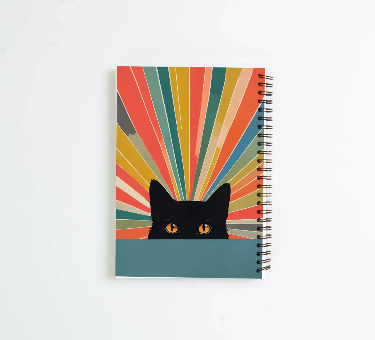 Black Cat Peeking with Colorful Rays spiral notebook by 🥝 KIWI STORE