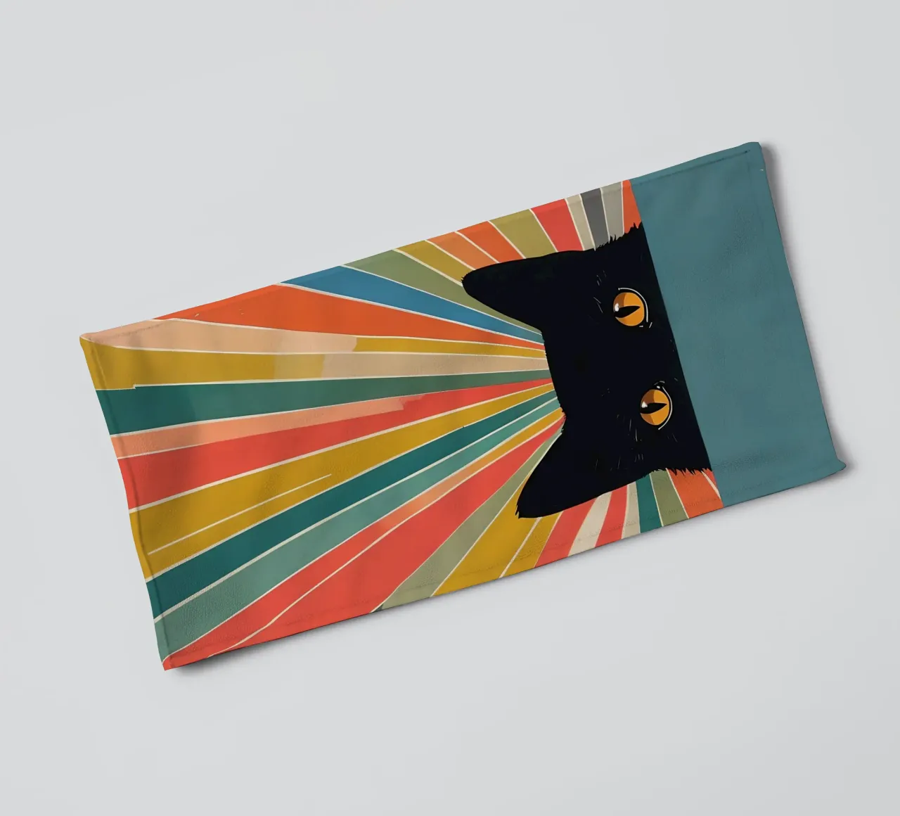 Black Cat Peeking with Colorful Rays towel by 🥝 KIWI STORE