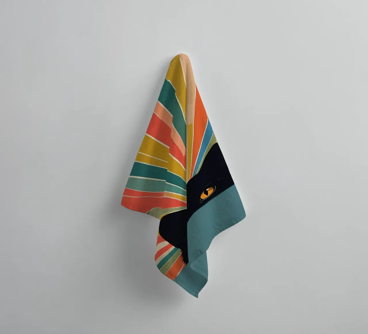 Black Cat Peeking with Colorful Rays towel by 🥝 KIWI STORE