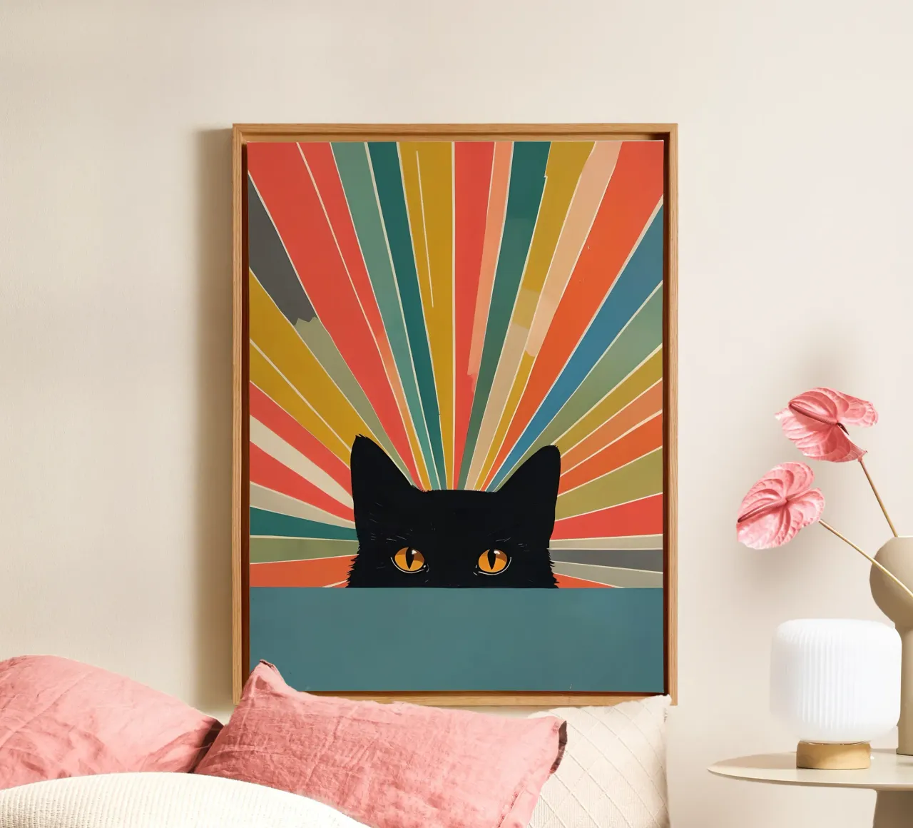 Black Cat Peeking with Colorful Rays canvas by 🥝 KIWI STORE