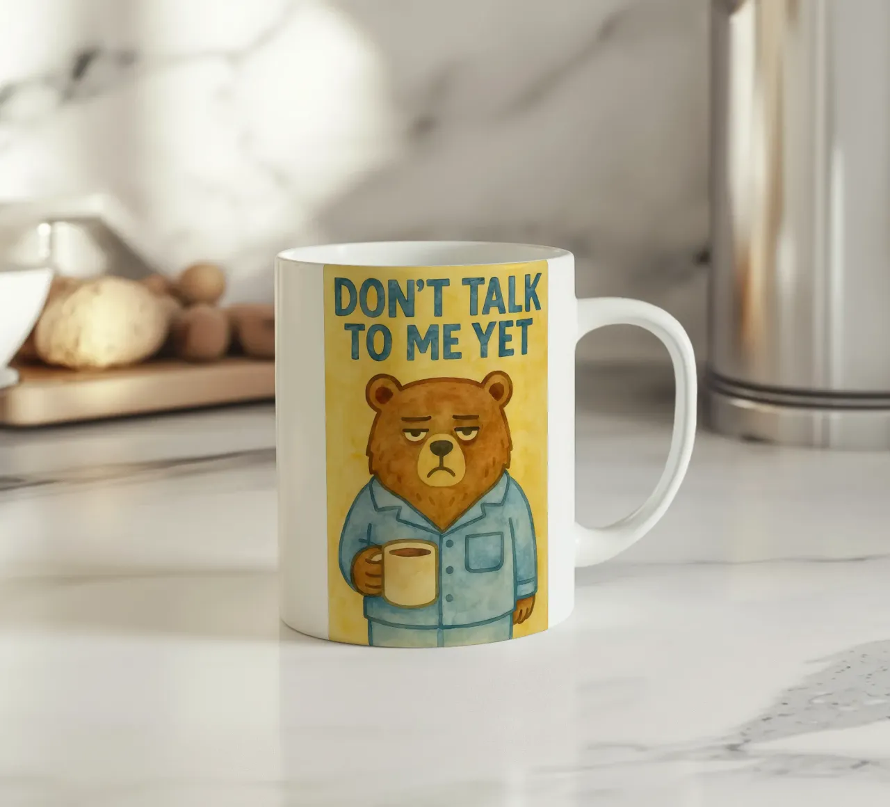 Sprich mich noch nicht an Bärenkunst Gemälde Keramik Tasse von Mutiaram