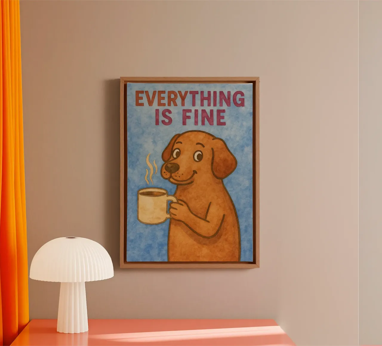 tutto va bene divertente cane arte pittura tela con Cornice a cassetta da Mutiaram