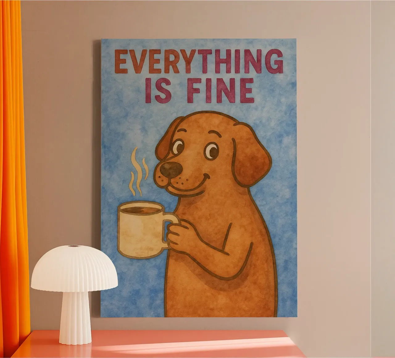 tutto va bene divertente cane arte pittura tela con Cornice a cassetta da Mutiaram