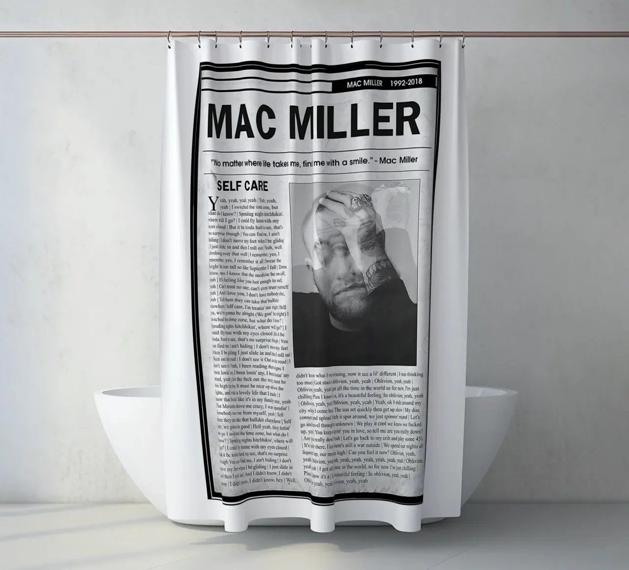 Cura di sé Mac Miller Giornale tenda da doccia da softseilish