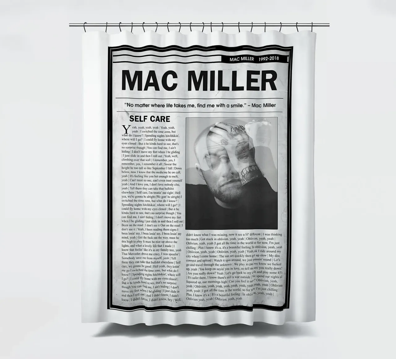 Cura di sé Mac Miller Giornale tenda da doccia da softseilish