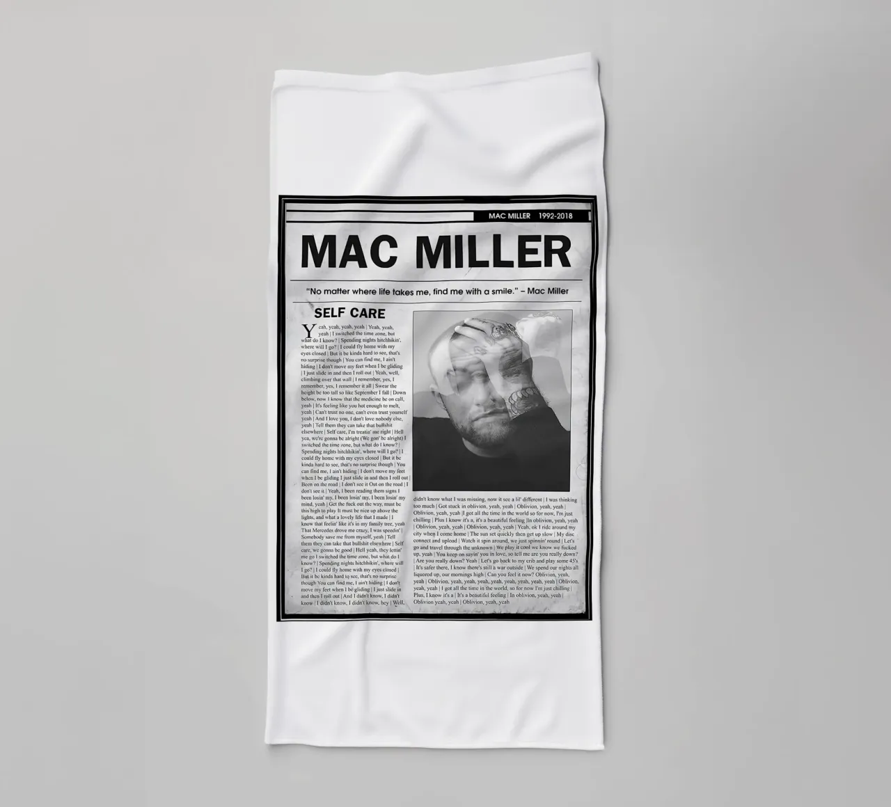 Cura di sé Mac Miller Giornale asciugamano da bagno da softseilish