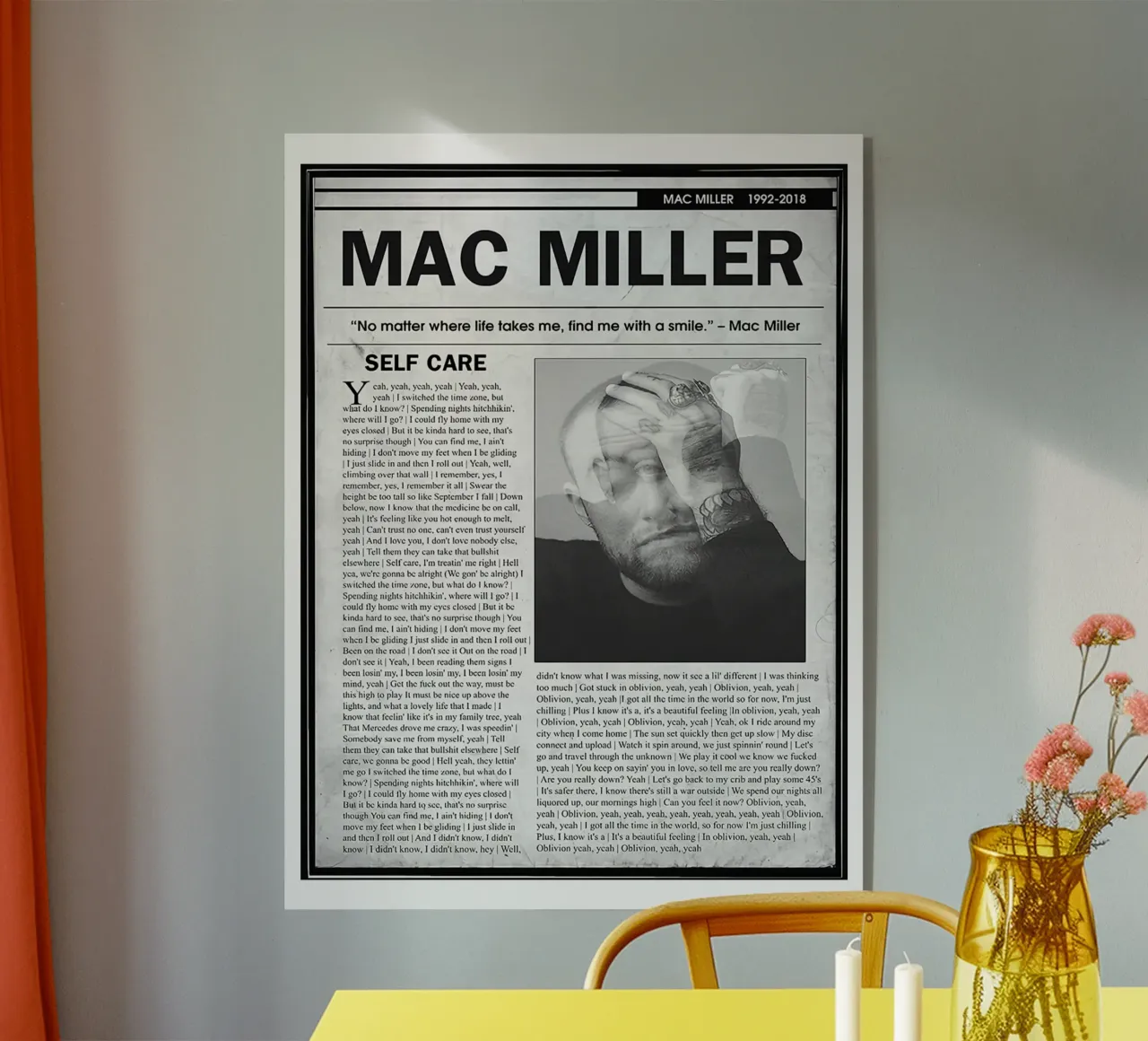 Self Care Mac Miller Newspaper acrylic glass by softseilish