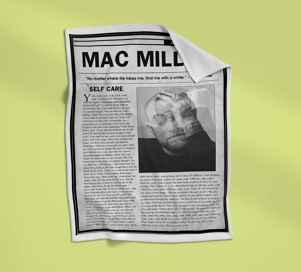 Self Care Mac Miller Newspaper fleece blanket by softseilish
