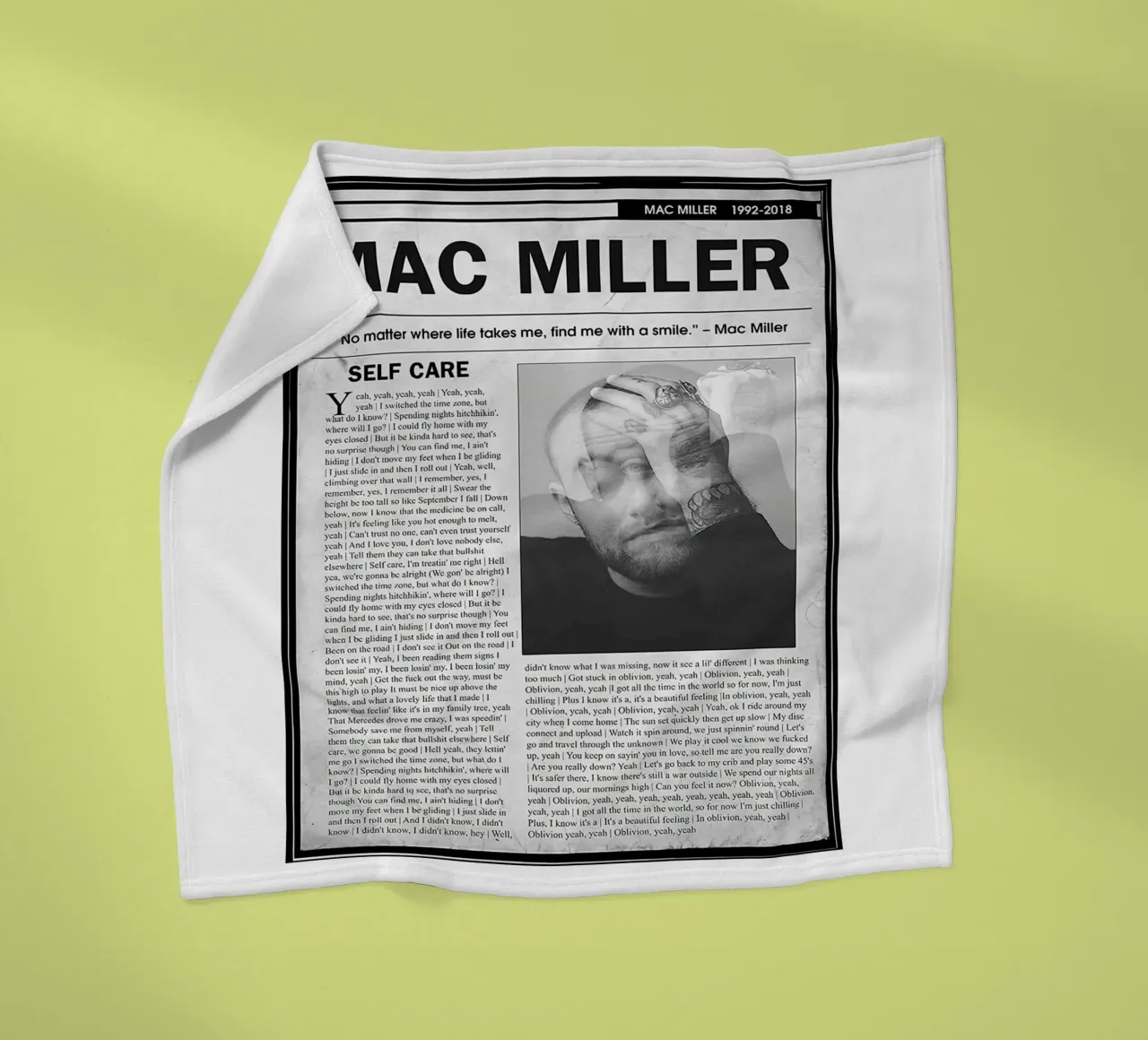 Self Care Mac Miller Newspaper fleece blanket by softseilish