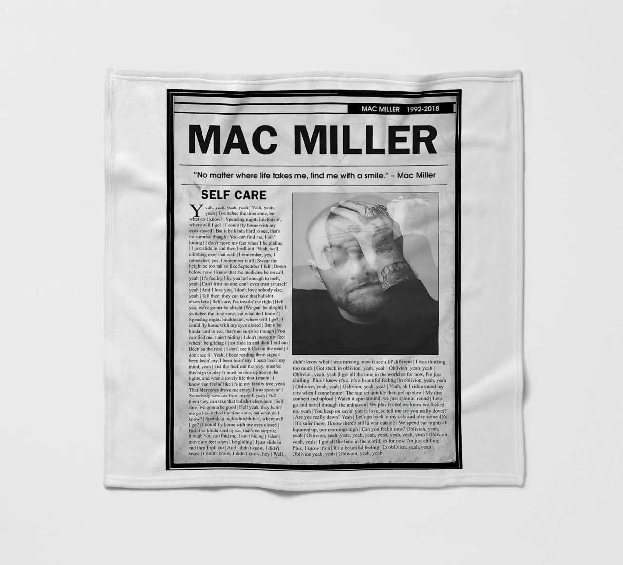 Self Care Mac Miller Newspaper fleece blanket by softseilish