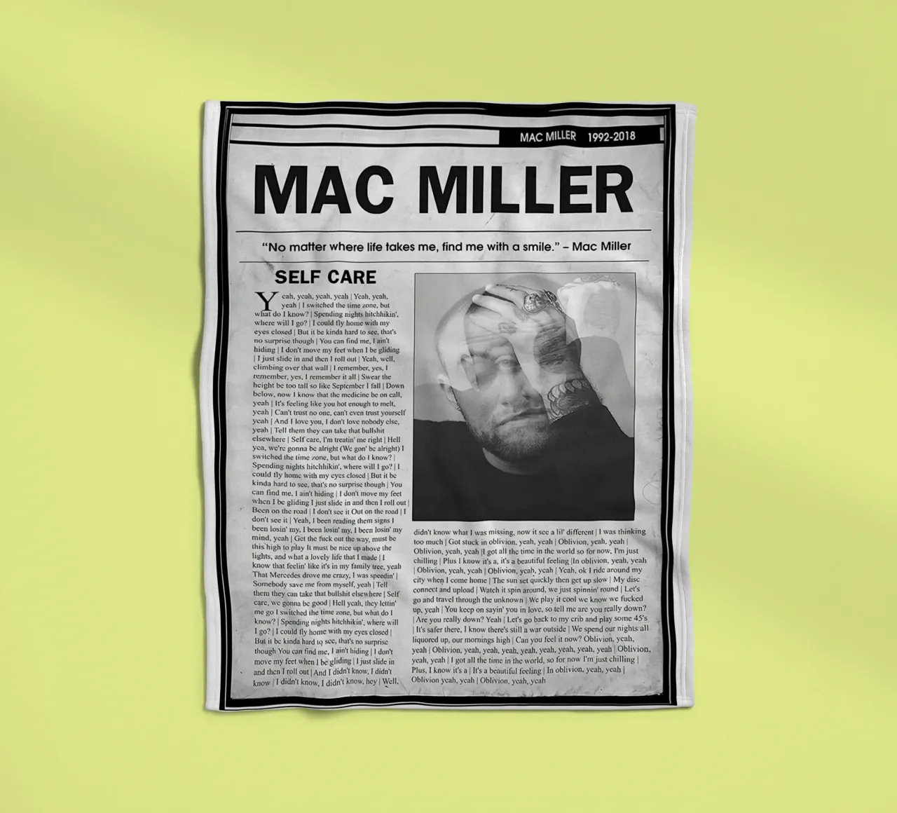 Self Care Mac Miller Newspaper fleece blanket by softseilish