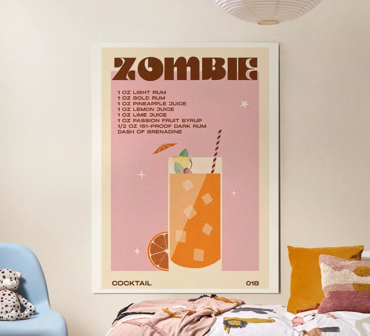 Retro Cocktail Zombie Poster mit Holzrahmen von Cocktail Drink