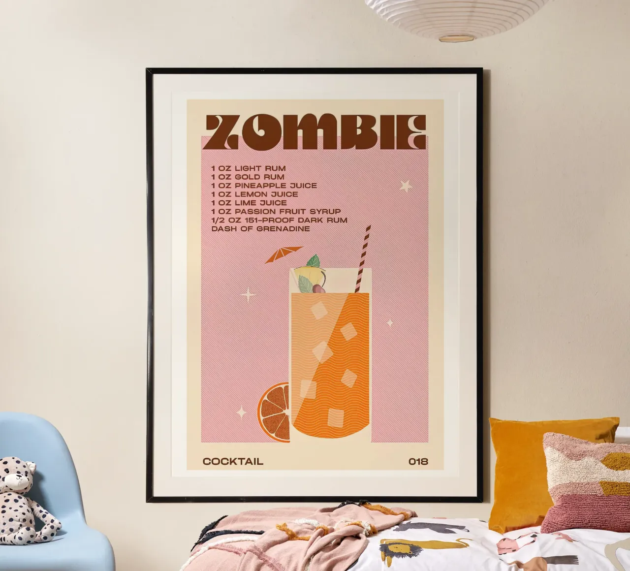 Retro Cocktail Zombie Poster mit Holzrahmen von Cocktail Drink