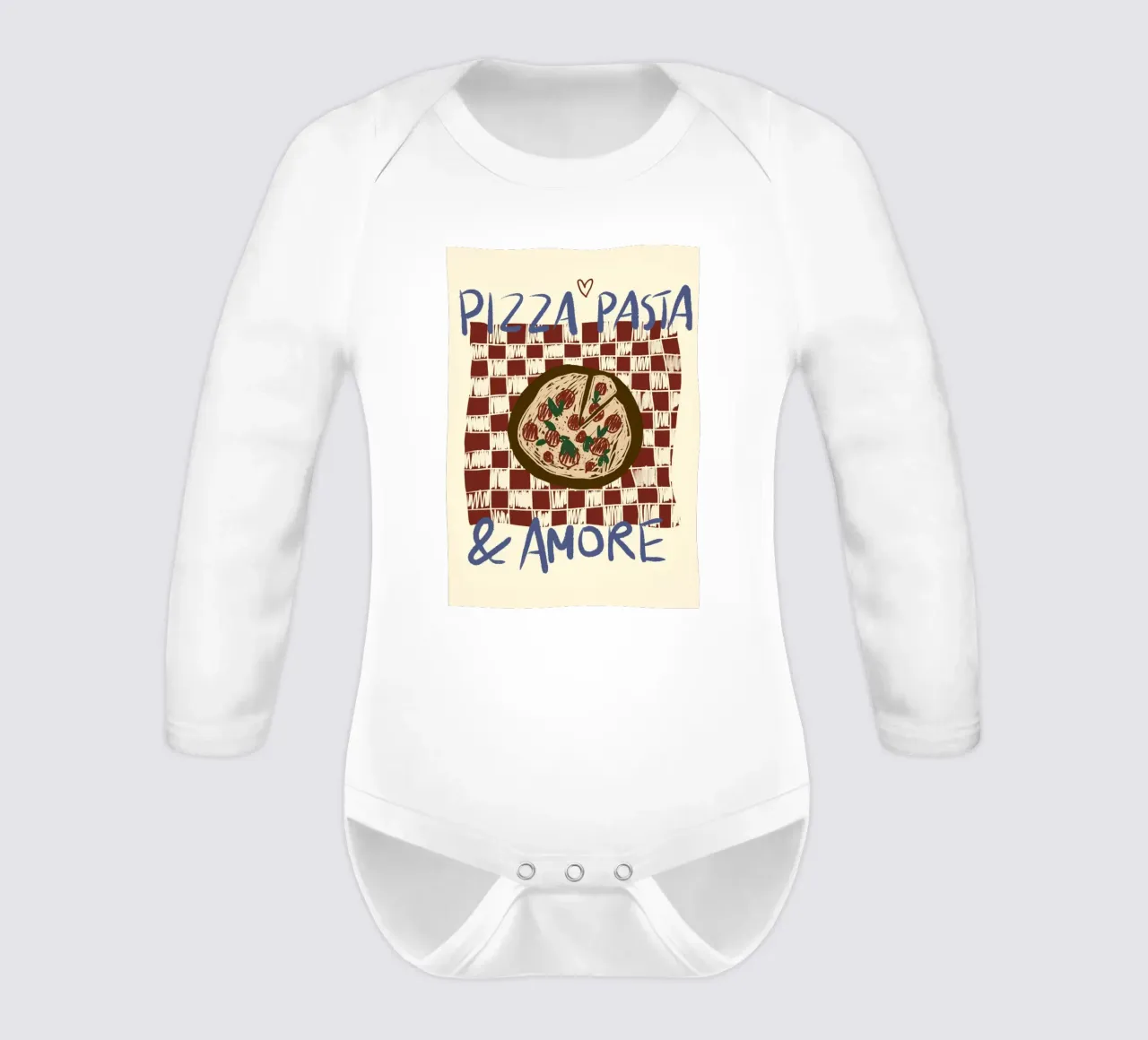 Pizza, Pasta & Amore long-sleeve baby romper by Studio Dolci