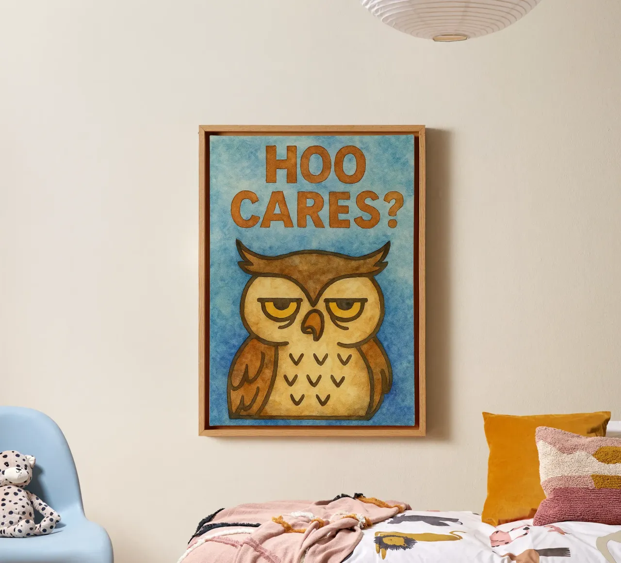 Hoo Cares Gufo pittura d'arte tela con Cornice a cassetta da Mutiaram