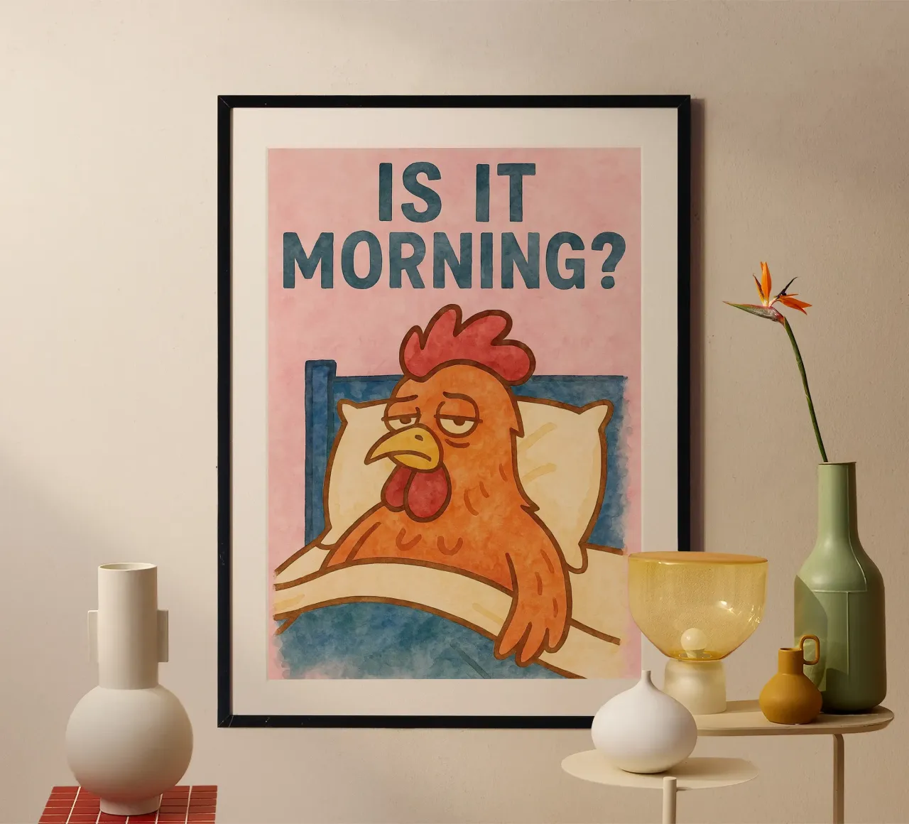 ist es Morgen Hahn Kunst Gemälde Poster von Mutiaram