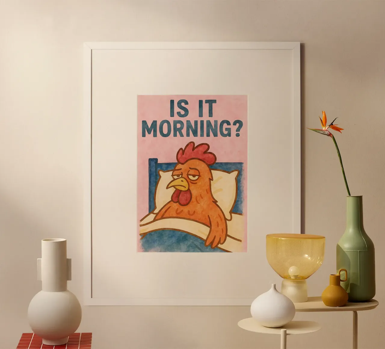 ist es Morgen Hahn Kunst Gemälde Poster von Mutiaram