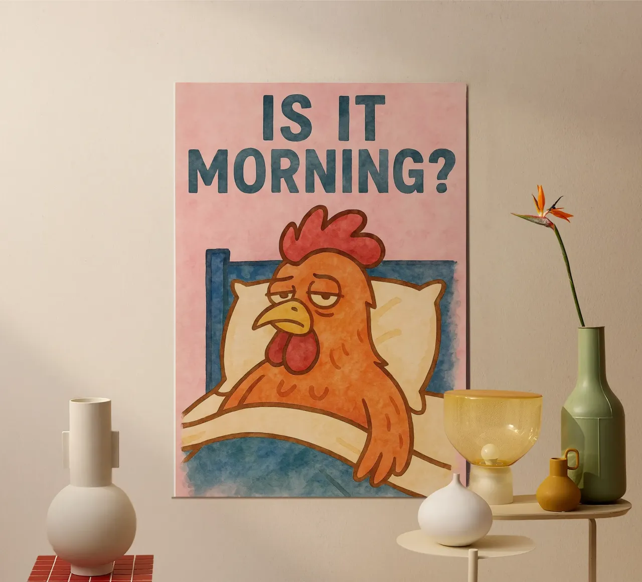 ist es Morgen Hahn Kunst Gemälde Poster von Mutiaram