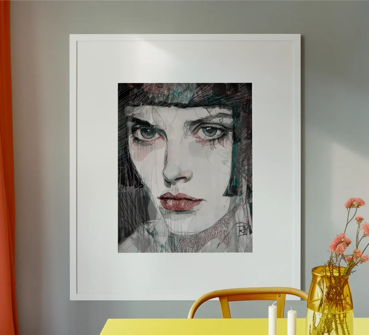 Justine awaits poster con telaio in plastica da Giulio Iurissevich